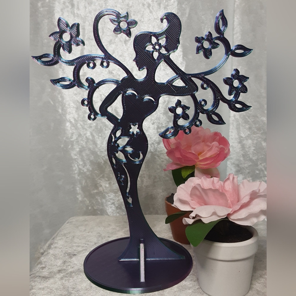 Handmade 3 D Printed Lady Jewelry Stand Chameleon Color (Changes With Light) - Picture 4 of 6